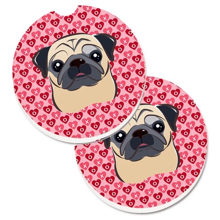 Carolines Treasures Fawn Pug Hearts Cup Holder Car Coasters - Set of 2 BB5332CARC
